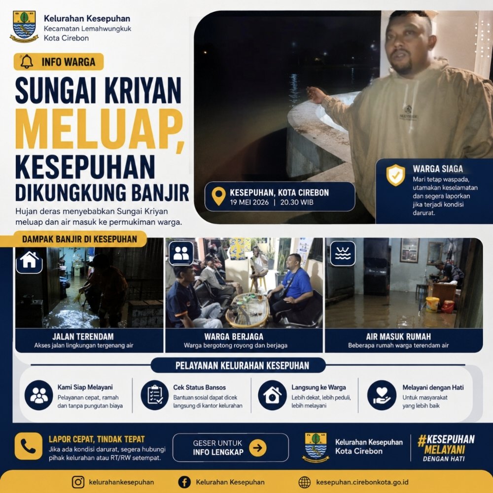 Hujan Deras Guyur Cirebon, Luapan Sungai Kriyan Rendam Pemukiman Warga di Kelurahan Kesepuhan
